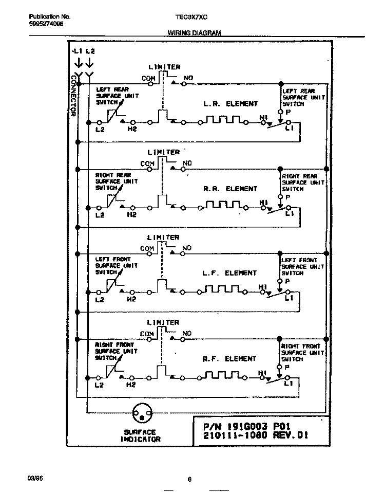 WIRING DIAGRAM Diagram and Parts List for TEC3X7XCSC  Tappan Cooktop