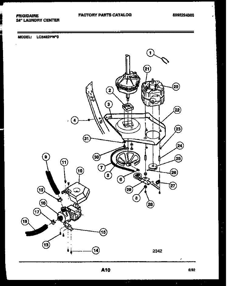 WASHER DRIVE SYSTEM AND PUMP Diagram and Parts List for LCE462PL0  Frigidaire Washer