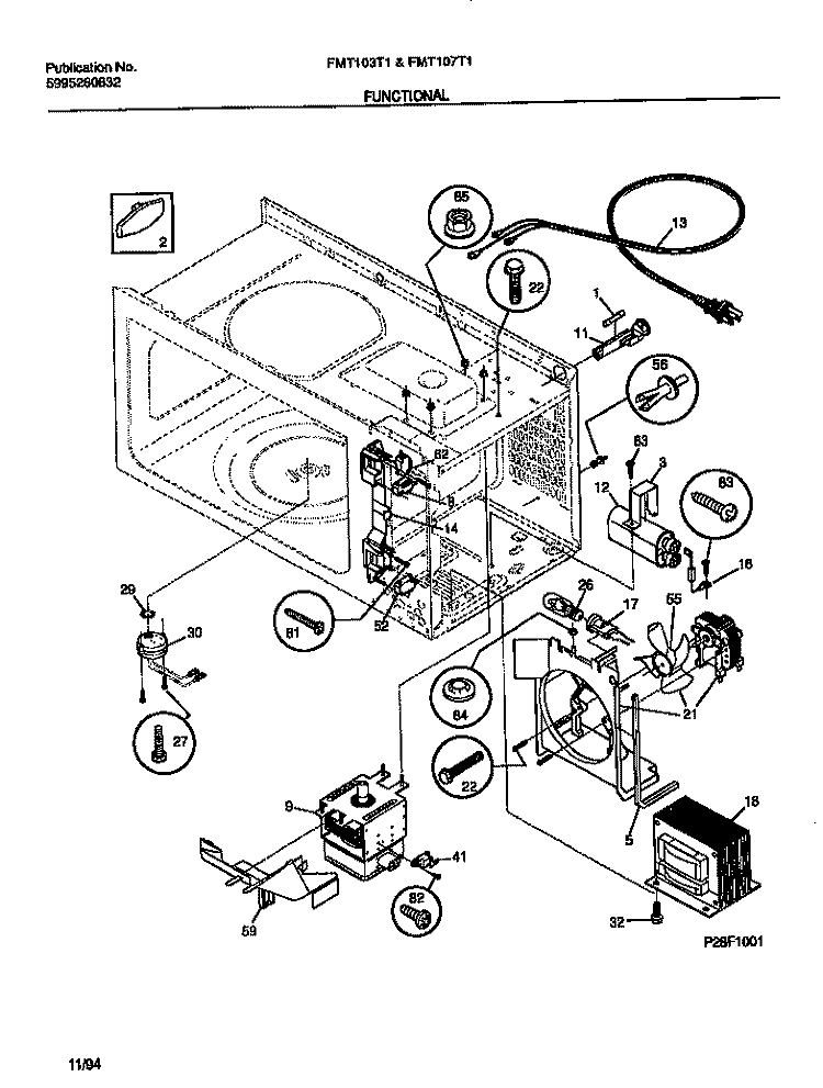 FUNCTIONAL Diagram and Parts List for FMT103T1W1  Frigidaire Microwave