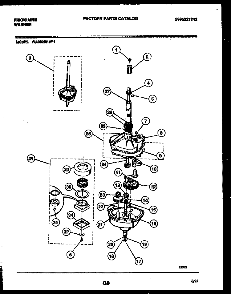TRANSMISSION PARTS Diagram and Parts List for WA6620RW1  Frigidaire Washer