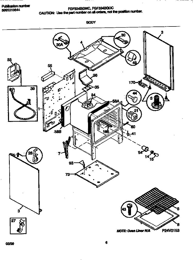 BODY Diagram and Parts List for FGF334BGDC  Frigidaire Range