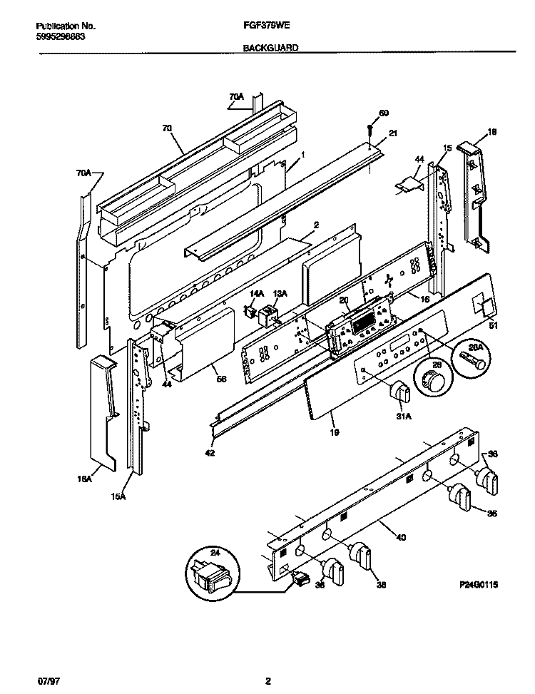 BACKGUARD Diagram and Parts List for FGF379WESE  Frigidaire Range