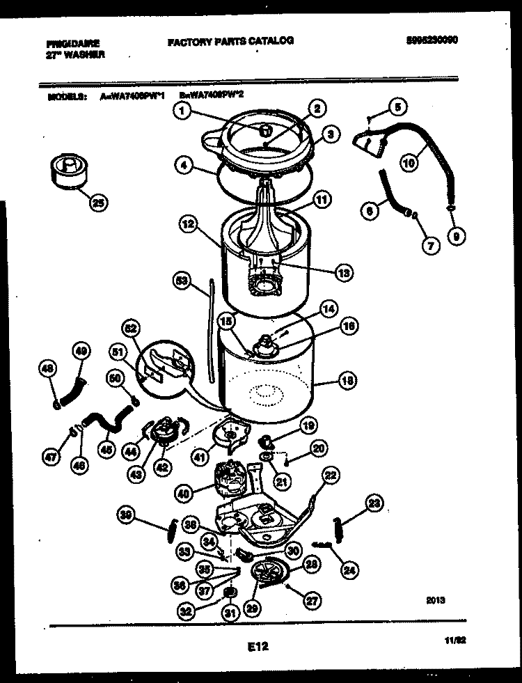 TUB DETAIL Diagram and Parts List for WA7400PW1  Frigidaire Washer