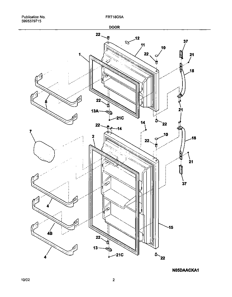 DOOR Diagram and Parts List for FRT18G5AB9  Frigidaire Refrigerator
