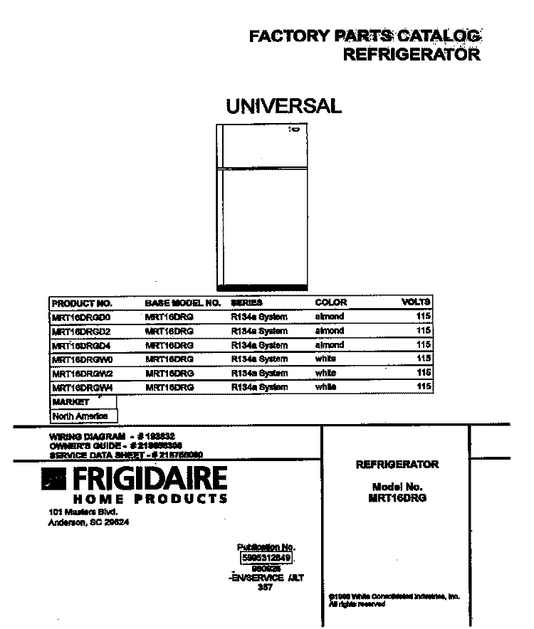 COVER Diagram and Parts List for MRT16DRGD0  Frigidaire Refrigerator