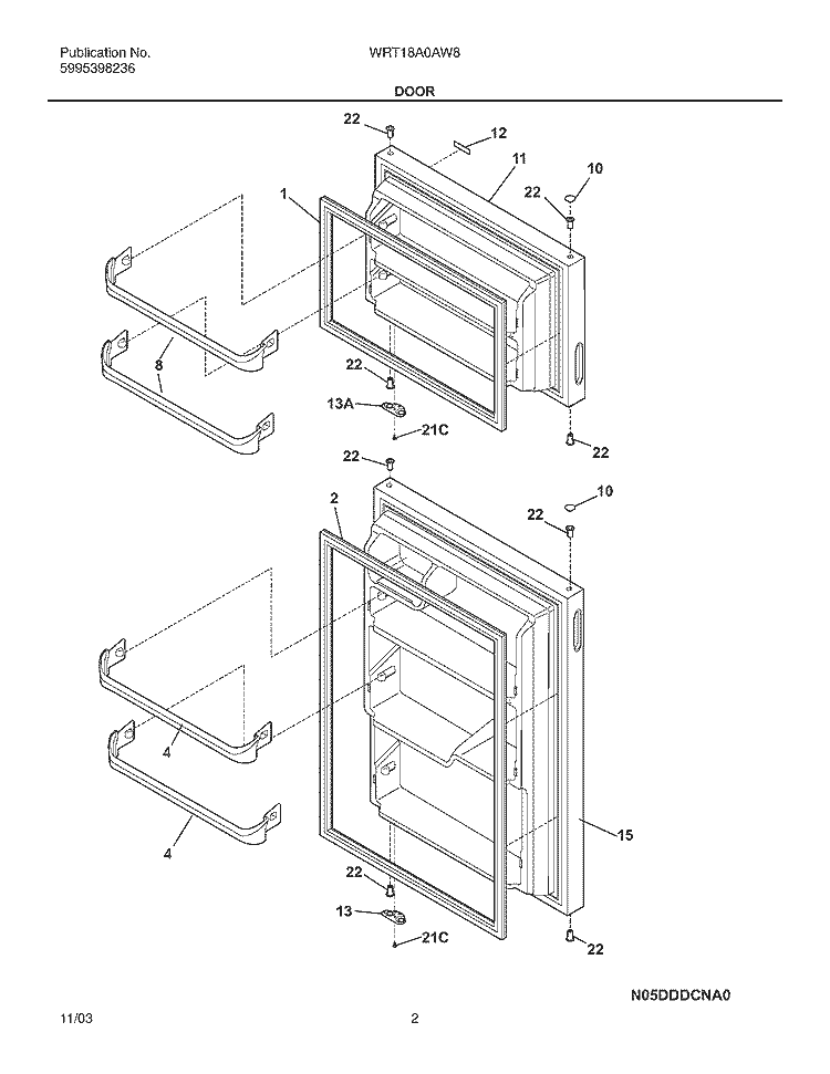 DOOR Diagram and Parts List for WRT18A0AW8  Westinghouse Refrigerator