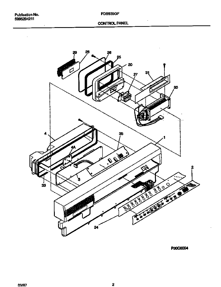 CONTROL PANEL Diagram and Parts List for FDB939GFS2  Frigidaire Dishwasher
