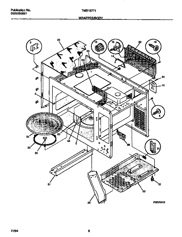 WRAPPER / BODY Diagram and Parts List for TMS137T1B2  Tappan Microwave