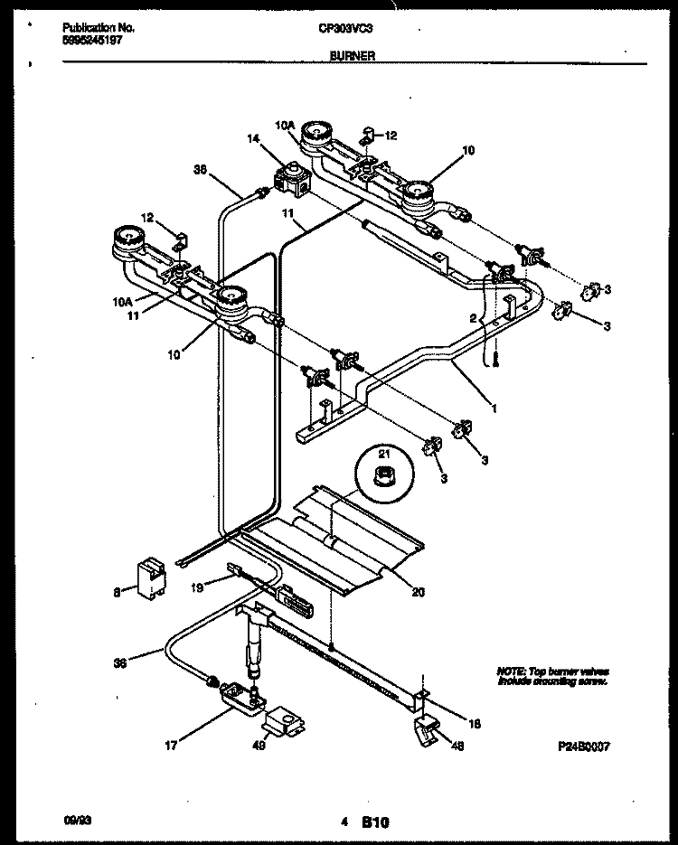 BURNER, MANIFOLD AND GAS CONTROL Diagram and Parts List for CP303VC3D1  Frigidaire Range