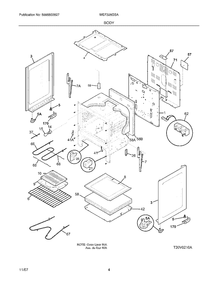 BODY Diagram and Parts List for WEF326GSA  Westinghouse Range