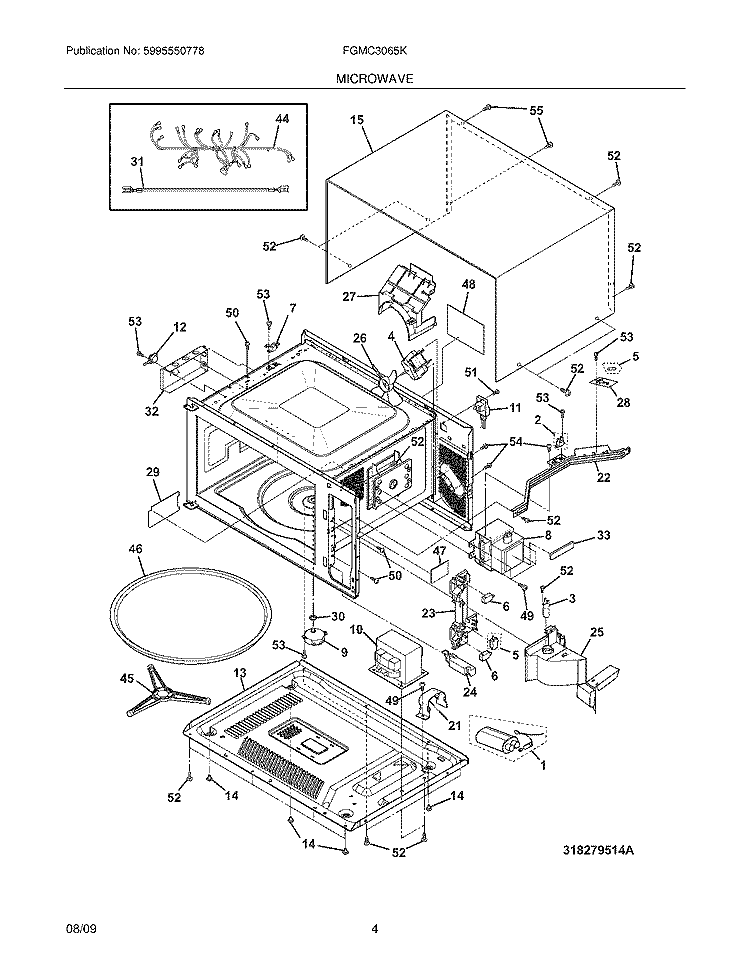 MICROWAVE Diagram and Parts List for FGMC3065KWA  Frigidaire Microwave Oven Combo