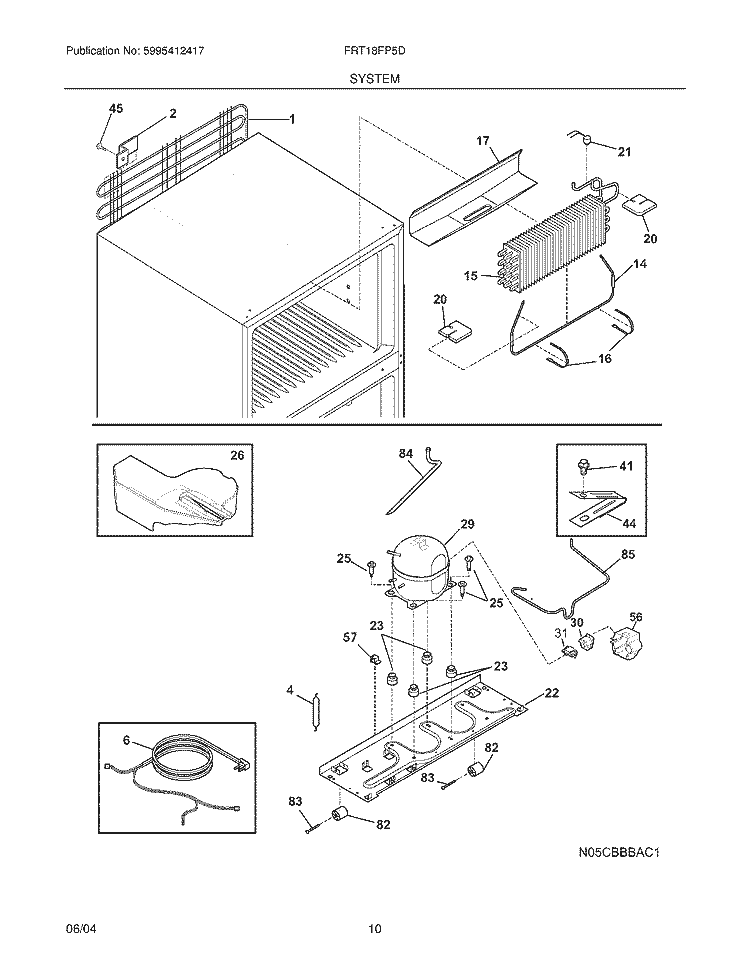SYSTEM Diagram and Parts List for FRT18FP5DK0  Frigidaire Refrigerator
