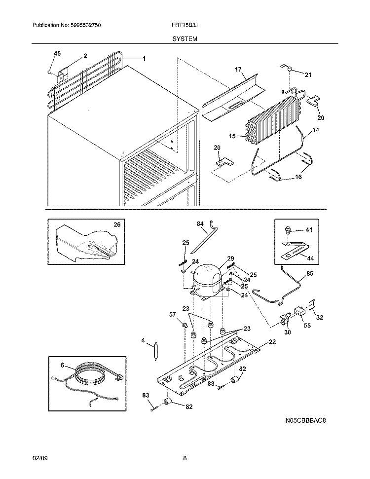 SYSTEM Diagram and Parts List for FRT15B3JW5  Frigidaire Refrigerator