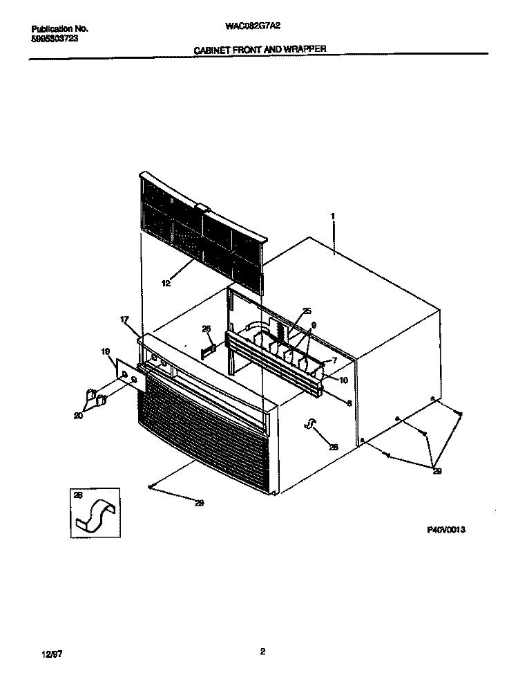 CABINET FRONT AND WRAPPER Diagram and Parts List for WAC082G7A2  Frigidaire Air Conditioner