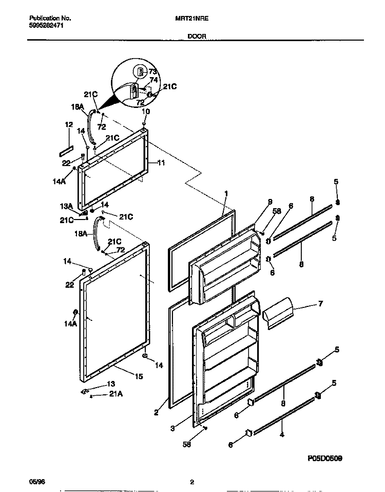 DOOR Diagram and Parts List for MRT21NREW0  Frigidaire Refrigerator