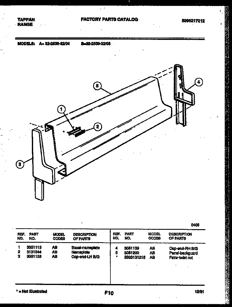 BACKGUARD Diagram and Parts List for 32-2639-00-05  Tappan Range