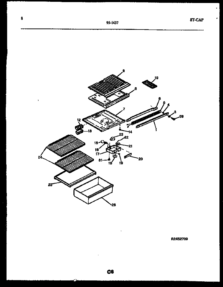 SHELVES AND SUPPORTS Diagram and Parts List for 95-1437-23-05  Tappan Refrigerator