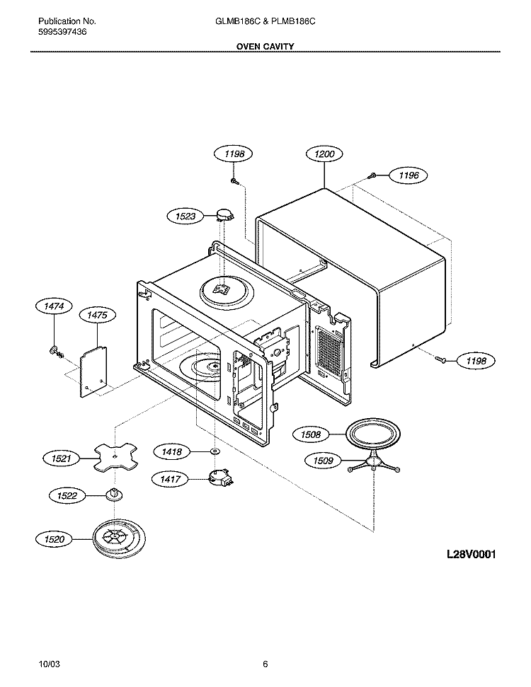 OVEN CAVITY Diagram and Parts List for GLMB186CB1  Frigidaire Microwave