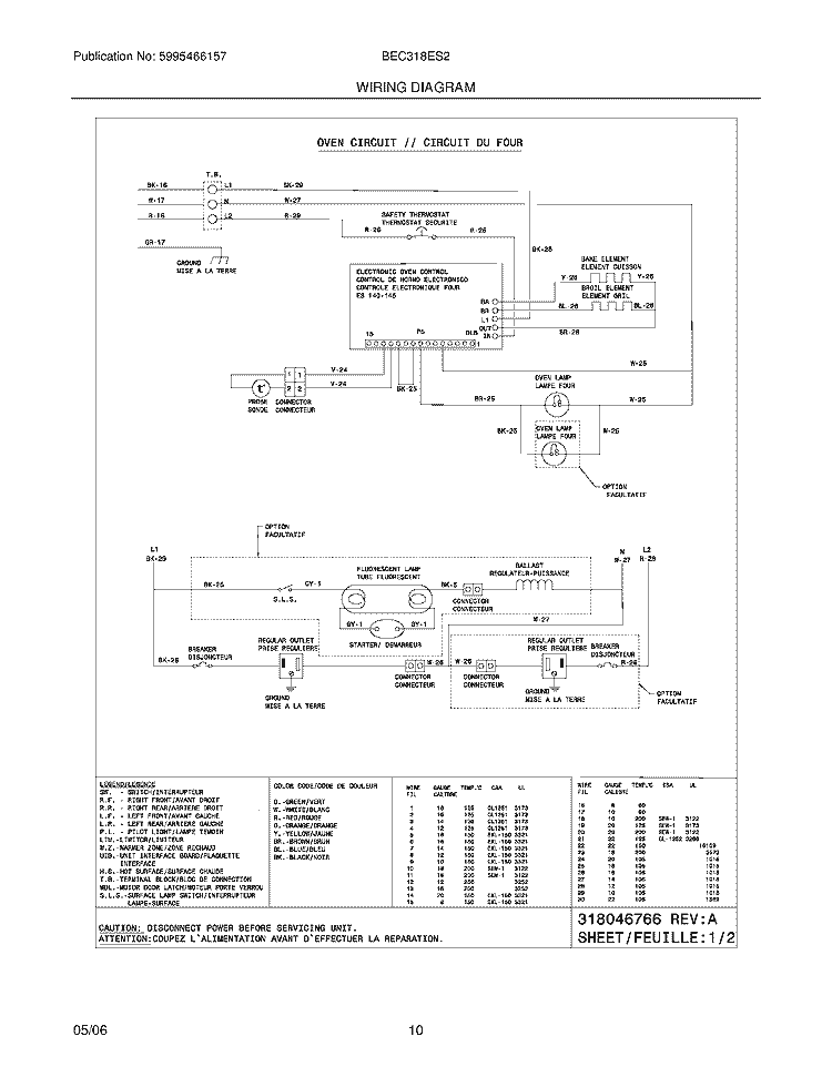 WIRING DIAGRAM Diagram and Parts List for BEC318ES2  Crosley Range