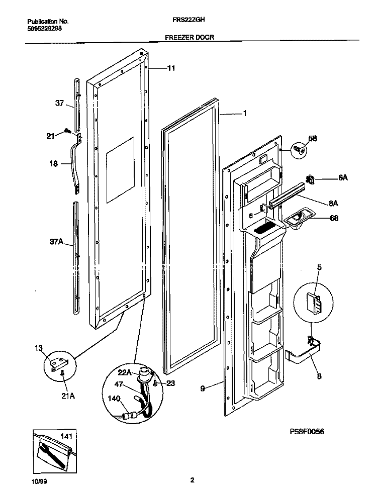 FREEZER DOOR Diagram and Parts List for FRS22ZGHD3  Frigidaire Refrigerator