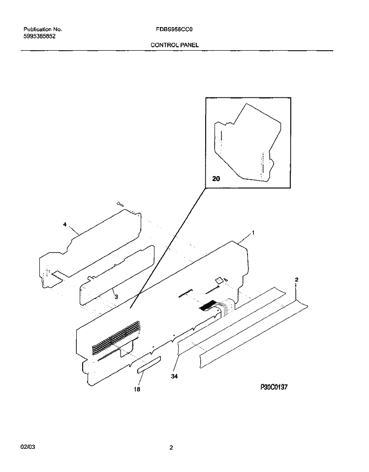 CONTROL PANEL Diagram and Parts List for FDBS956CC0  Frigidaire Dishwasher