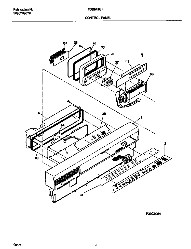 CONTROL PANEL Diagram and Parts List for FDB949GFB0  Frigidaire Dishwasher
