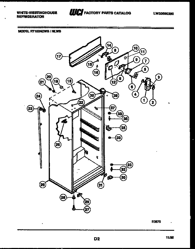 CABINET PARTS Diagram and Parts List for RT163NCDB  Frigidaire Refrigerator