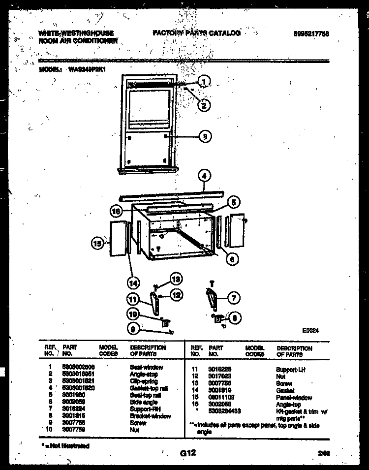 CABINET AND INSTALLATION PARTS Diagram and Parts List for WAS249P2K1  Frigidaire Air Conditioner