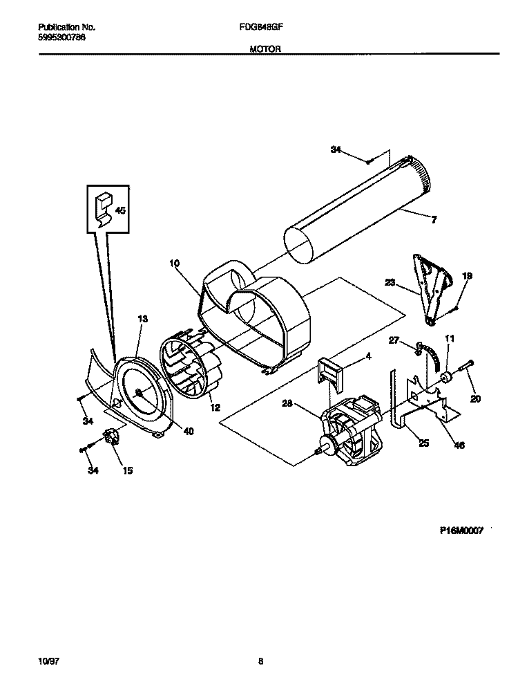 MOTOR Diagram and Parts List for FDG848GFT0  Frigidaire Dryer