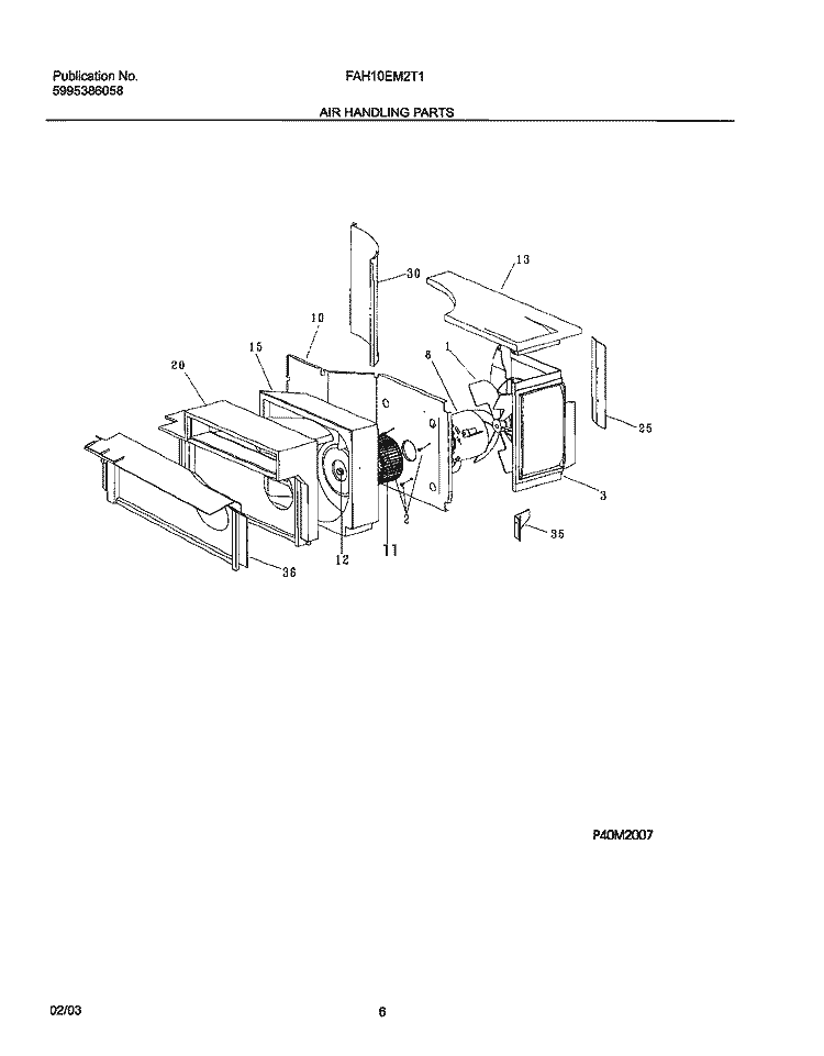 AIR HANDLING PARTS Diagram and Parts List for FAH10EM2T1  Frigidaire Air Conditioner