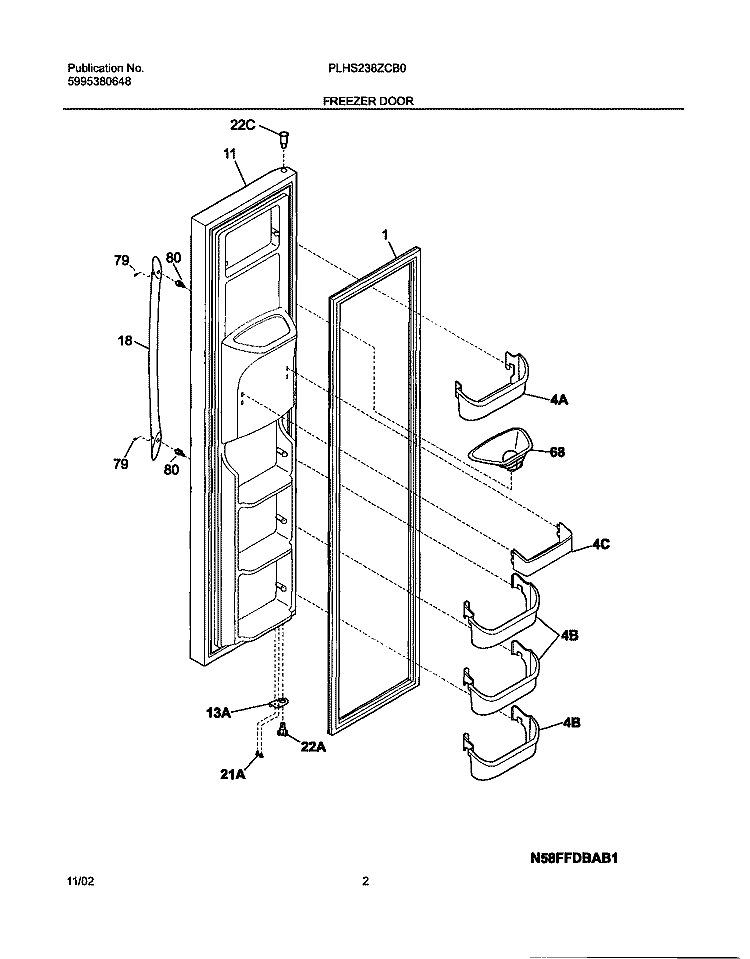 FREEZER DOOR Diagram and Parts List for PLHS238ZCB0  Frigidaire Refrigerator