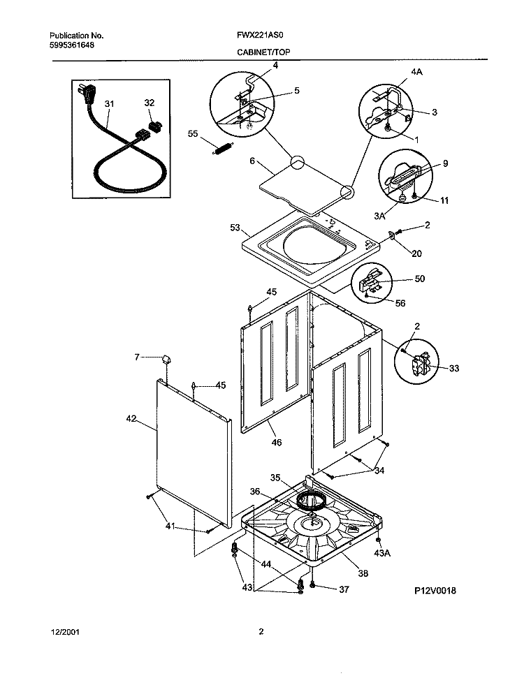 WSHR CAB, TOP Diagram and Parts List for FWX221AS0  Frigidaire Washer