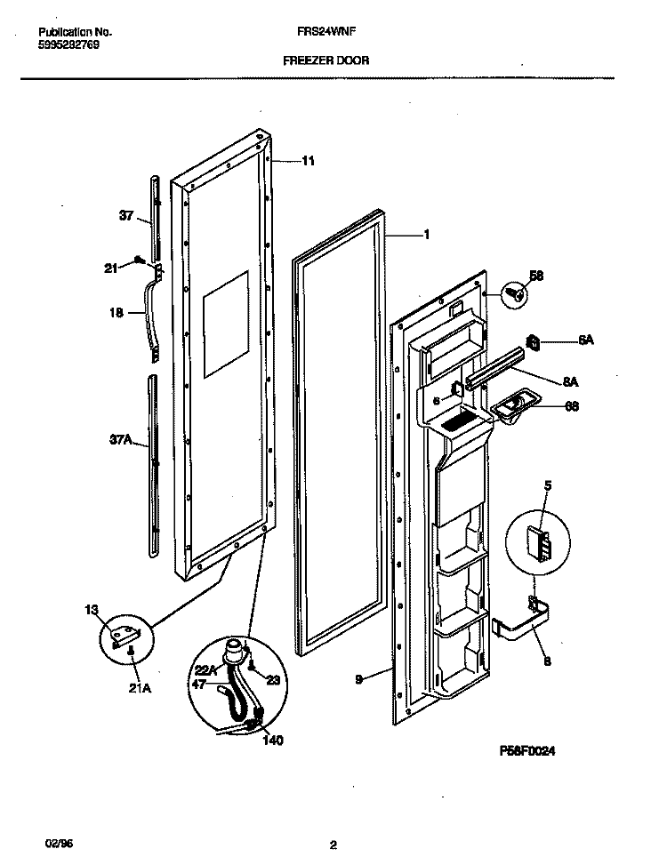 FREEZER DOOR Diagram and Parts List for FRS24WNFW0  Frigidaire Refrigerator