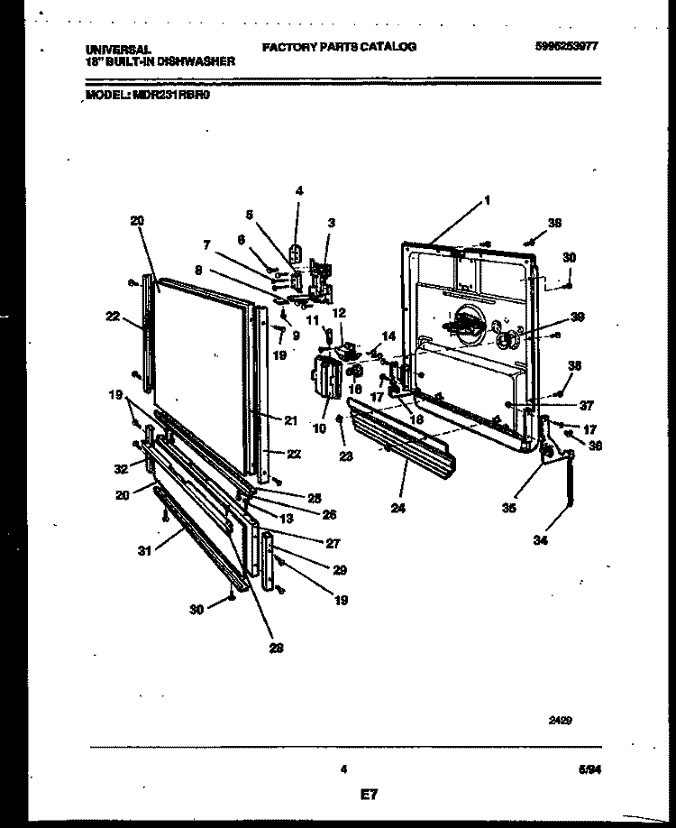 DOOR PARTS Diagram and Parts List for MDR231RBR0  Frigidaire Dishwasher