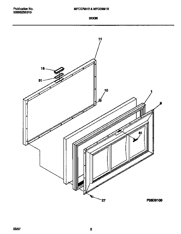 DOOR Diagram and Parts List for MFC07M1BW4  Frigidaire Freezer