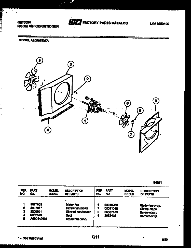 AIR HANDLING PARTS Diagram and Parts List for AL05A5EWA  Gibson Air Conditioner