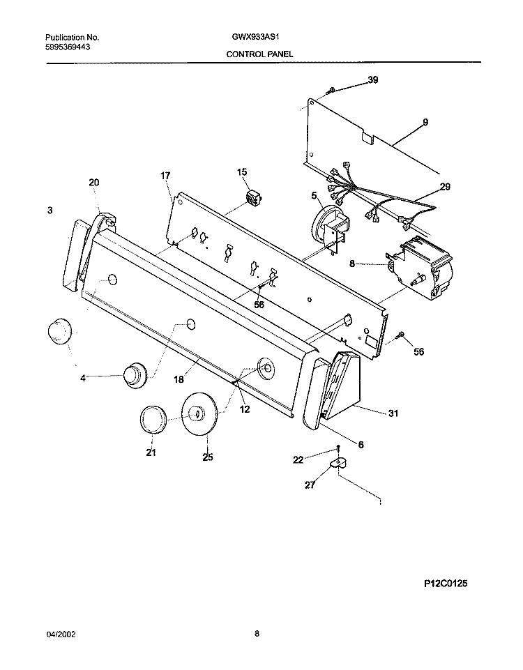 CONTROL PANEL Diagram and Parts List for GWX933AS1  Gibson Washer