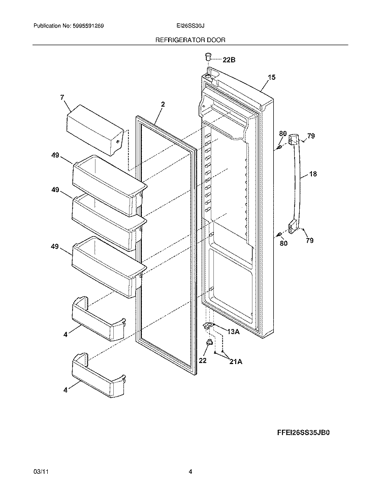 REFRIGERATOR DOOR Diagram and Parts List for EI26SS30JS1  Electrolux Refrigerator