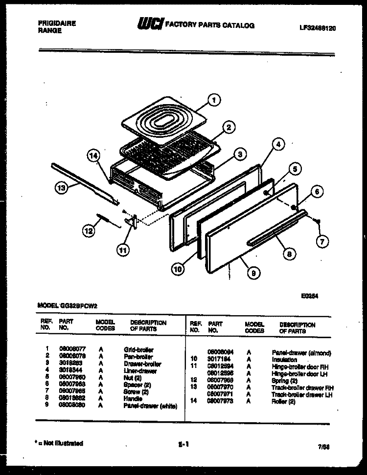 BROILER DRAWER PARTS Diagram and Parts List for GG32BPCW2  Frigidaire Range