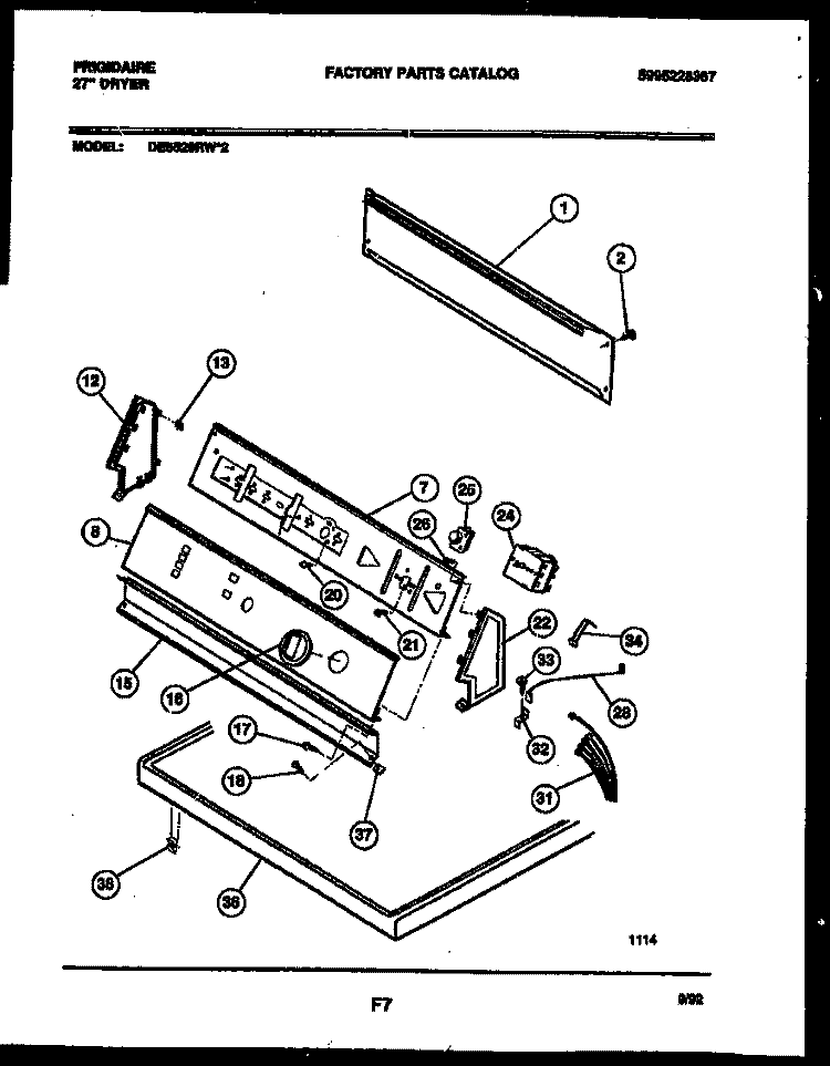 CONSOLE AND CONTROL PARTS Diagram and Parts List for DE5520RW2  Frigidaire Dryer