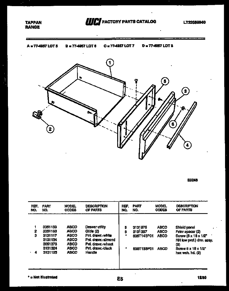 DRAWER PARTS Diagram and Parts List for 77-4957-00-08  Tappan Range