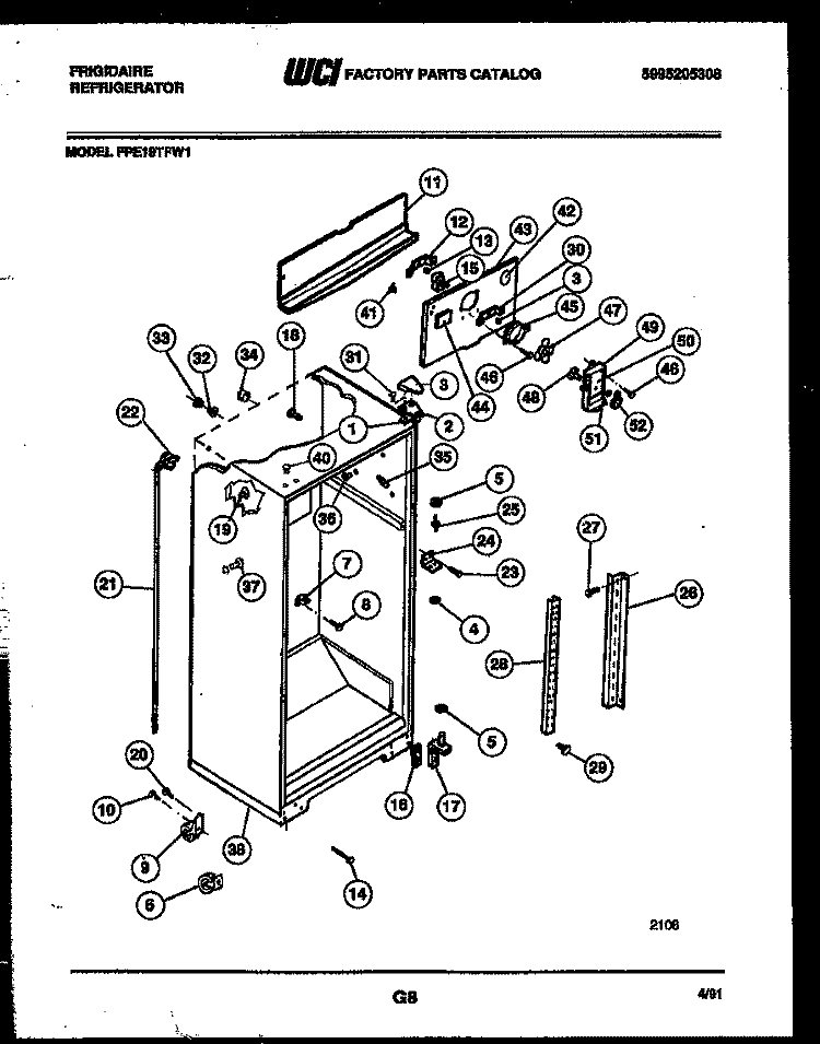 CABINET PARTS Diagram and Parts List for FPE19TFF1  Frigidaire Refrigerator