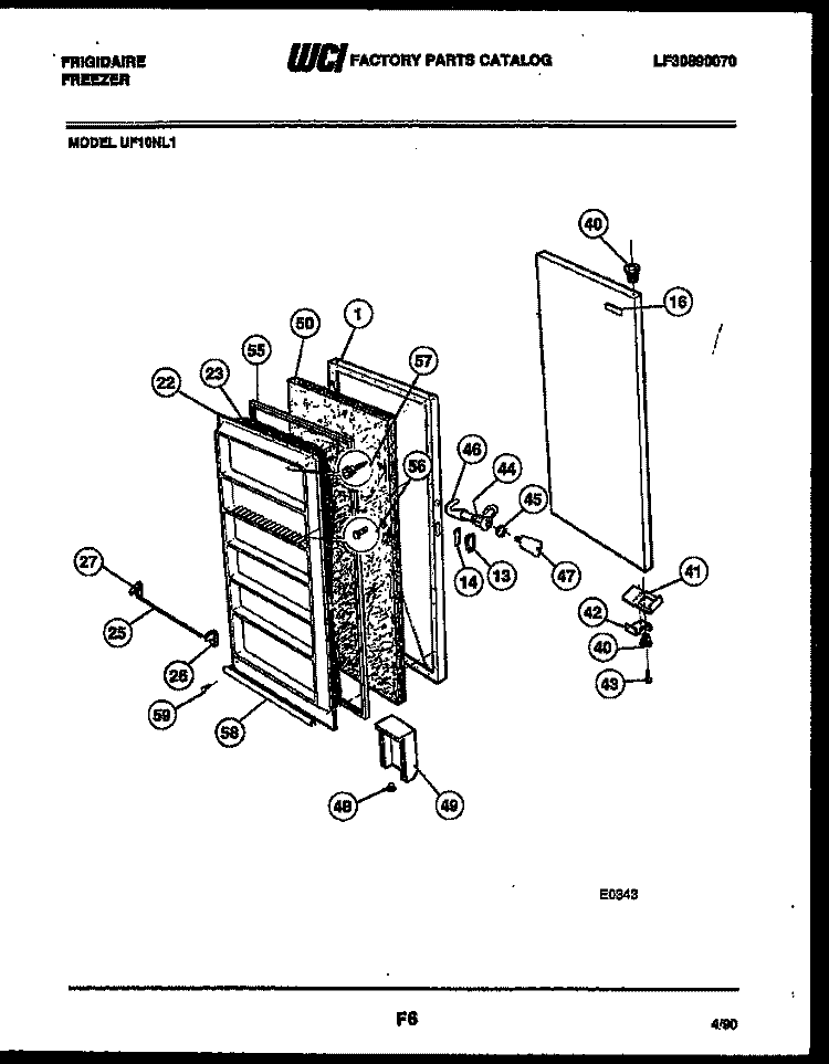 DOOR PARTS Diagram and Parts List for UF16NL1  Frigidaire Freezer