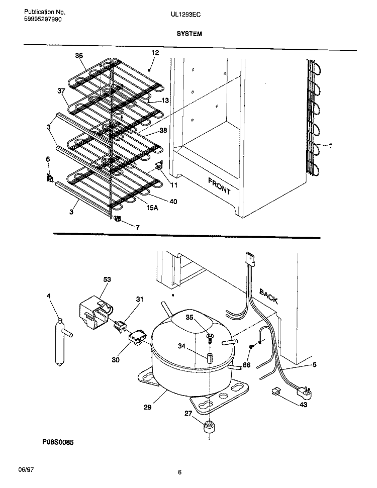 SYSTEM Diagram and Parts List for UL1293ECW8  Electrolux Freezer