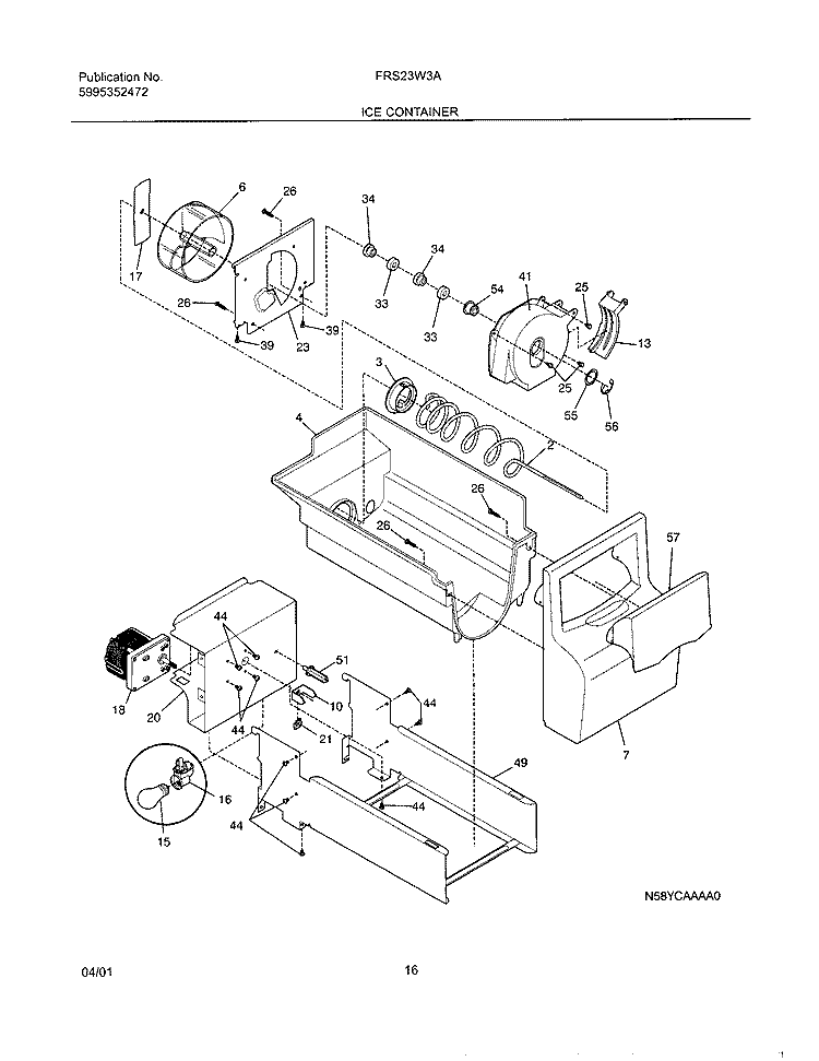 ICE CONTAINER Diagram and Parts List for FRS23W3AW1  Frigidaire Refrigerator