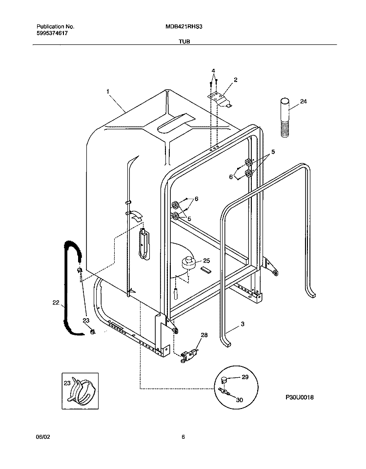 TUB Diagram and Parts List for MDB421RHS3  Westinghouse Dishwasher