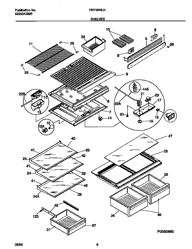 SHELVES Diagram and Parts List for FRT18INLHD1  Frigidaire Refrigerator