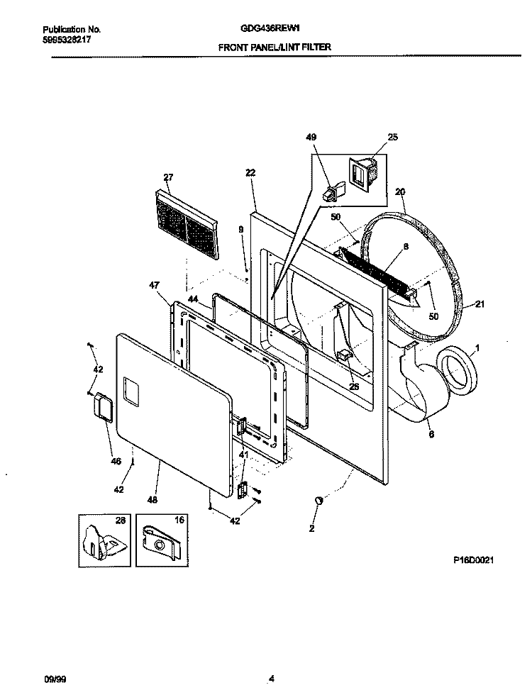 FRONT PANEL / LINT Diagram and Parts List for GDG436REW1  Gibson Dryer