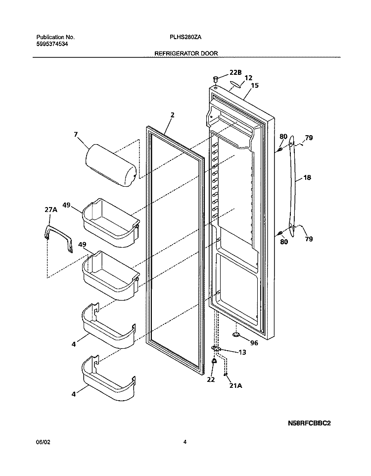 REFRIGERATOR DOOR Diagram and Parts List for PLHS280ZAB3  Frigidaire Refrigerator