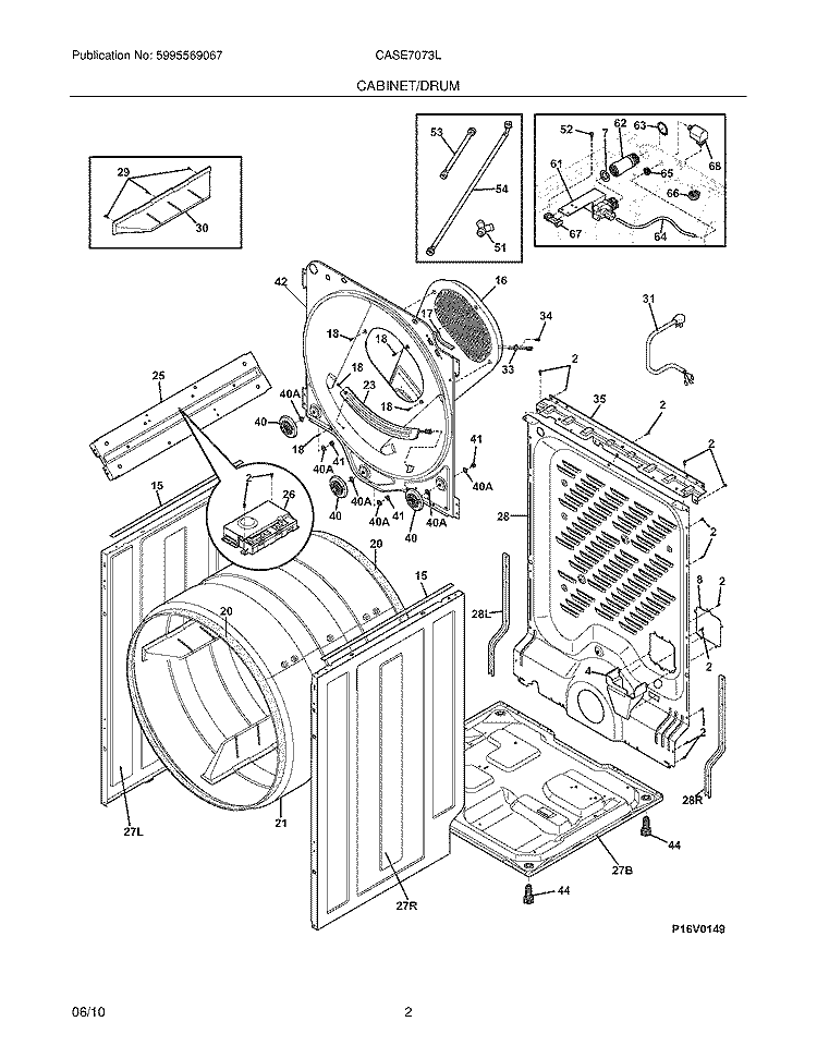 CABINET/DRUM Diagram and Parts List for CASE7073LA0  Frigidaire Dryer